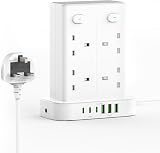 toomke 8 Way Tower Extension Lead with USB C & USB A, 1.8m, 4 Independent