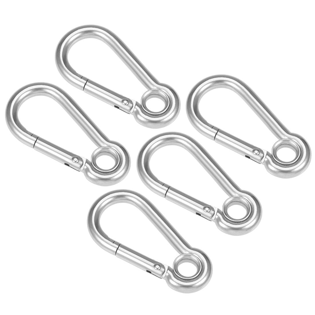 sourcing map Carabiner Snap Hook, 1.97"/50.2mm 304 Stainless Steel Carabiner Spring Snap Link Hook Clip Keychain 5Pcs