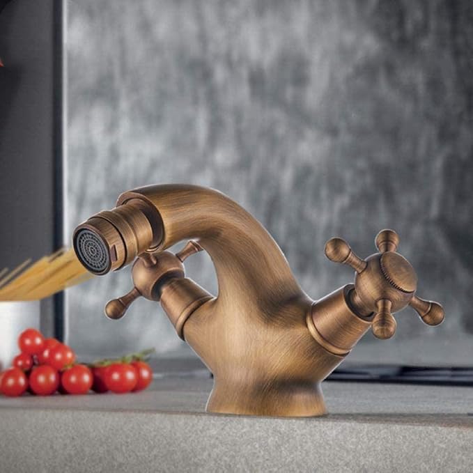 Antiker Wasserhahn Messing Bidet Duschwanne Wasserhahn Doppelkreuzgriff