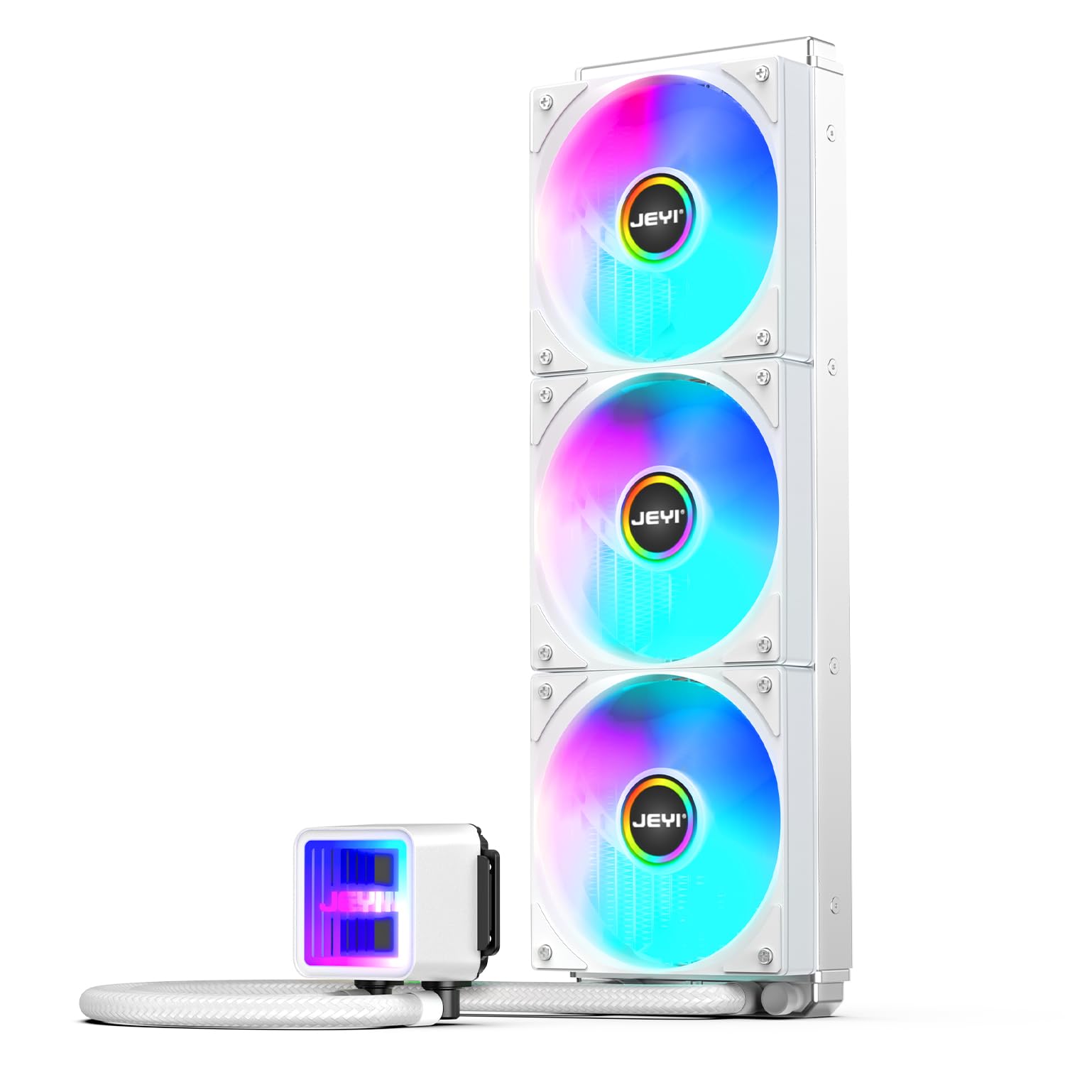 Photo 1 of JEYI iArcticStorm 360 Water Cooler White, Desktop ARGB AIO Liquid CPU Cooler, Intel & AMD TDP 280W, Infinity Mirror Efficient PWM-Controlled Pump, for AMD Ryzen AM5|4, Intel LGA 1851|1700 etc.