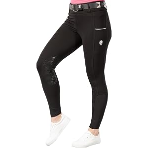 Equinavia Astrid Riding Breeches for Women, Pull On Knee Patch Silicone Equestrian Breeches, Deep Phone Pockets Horse Pants