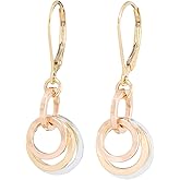 Tricolor Mixed Metal Everyday Dangle Earrings for Women | Sterling Silver & 14K Yellow/Rose Gold-Filled Circles | Lightweight Handmade Jewelry Gift for Her