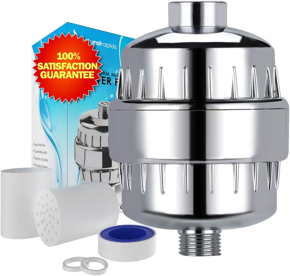 Natural Rapids High Output Universal Shower Filter with 2 Multi-Stage Cartridges - Provides Handheld Baby Shower Filtered Water - Works Best with Any Showerhead - Filters & Removes Chlorine - Chrome