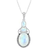Natural Labradorite, Turquoise, Moonstone &amp; Lapis Gemstone Pendant Necklace | For Women, 925 Sterling Silver Handmade Oval Stone Bohemian Jewelry, Birthstone Gift For Mom, Wife, With Gift Pouch
