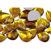 Allstarco 25x18mm Flat Back Teardrop Acrylic Rhinestones Plastic Gems for Jewelry Making Costume Jewels Cosplay Card Making Embelishments Decor Crafts 20 Pieces (Gold Topaz H107)