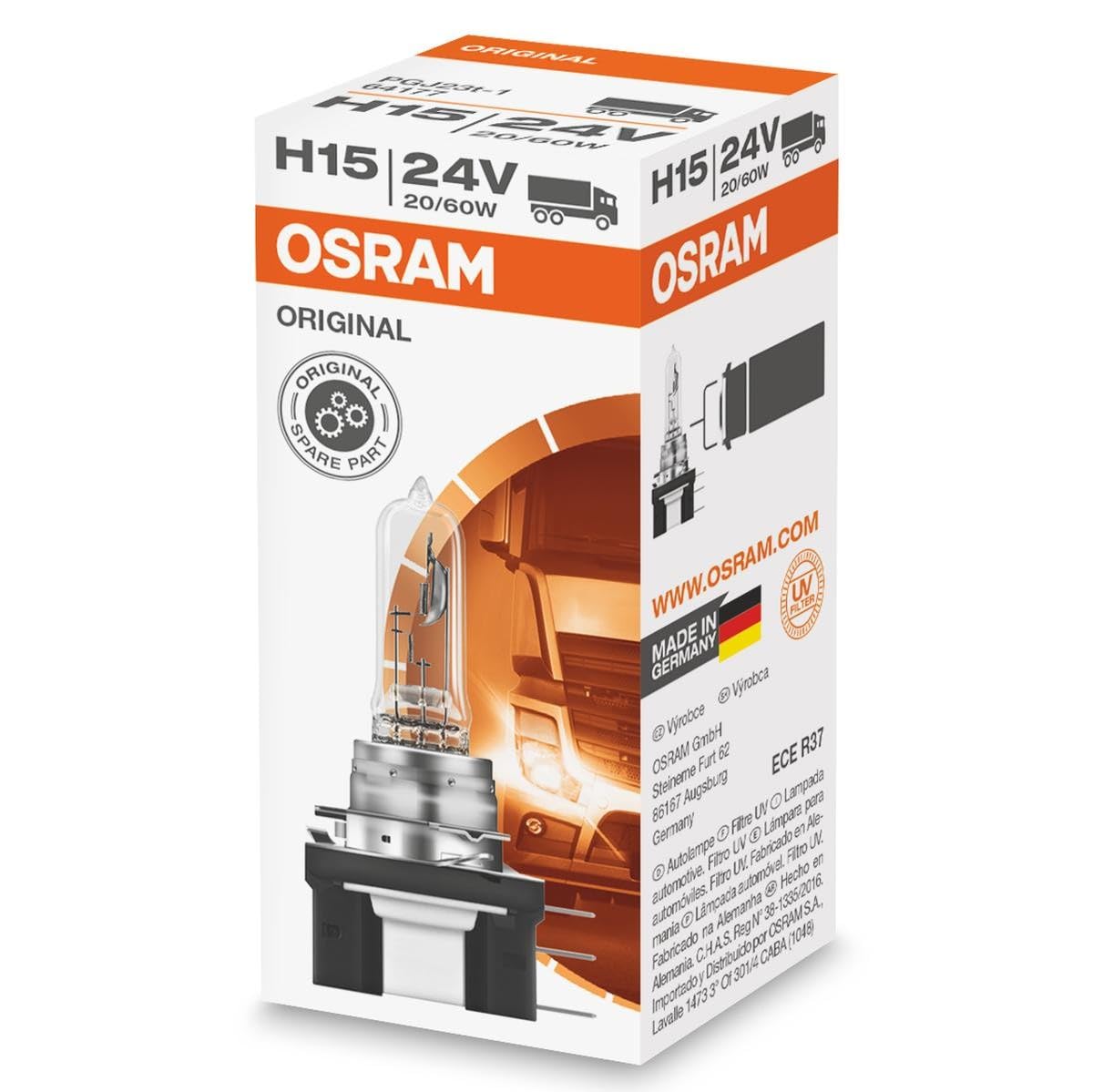 OSRAM 64177 Truck H15 Bulb Standard in Folded Boxes, 24 V