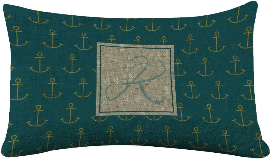 Yohoba Cotton Linen Rectangle Pillowcase Cover Ships Anchor Blue Nautical Monogram Pillow Covers Cases 14x24 Inches