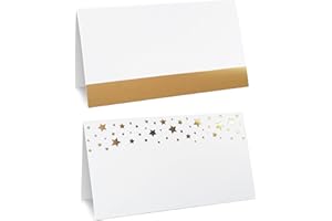 Clever Signs Gold Place Cards for Wedding or Party, 100 Pack, 2" X 3.5, Double Design, Gold Foil Stars and Line, Scored for E