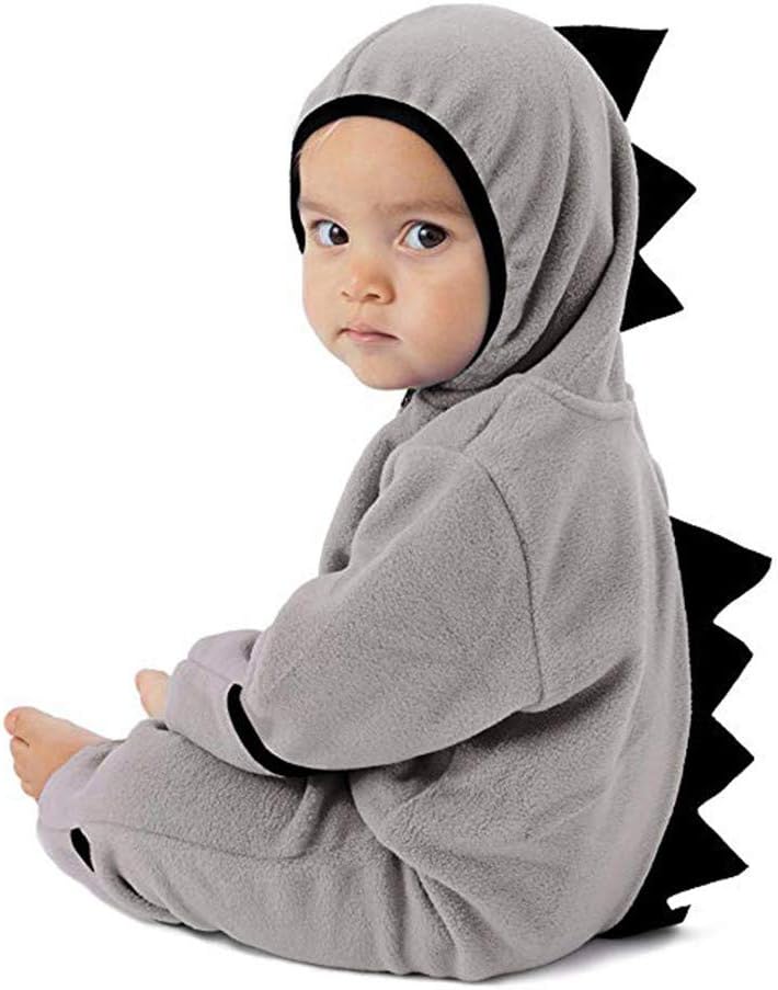 Kauneus 🌻 Toddler Infant Baby Girls Boys Cartoon Dinosaur Home Crawling Pajamas Hooded Romper Jumpsuit (3M-24M)