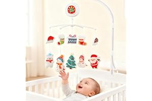 Christmas Baby Crib Mobile with Music Box (100+ Lullabies), Rotating Christmas Plush Crib Toys for Newborns, Infant Girls, Ba