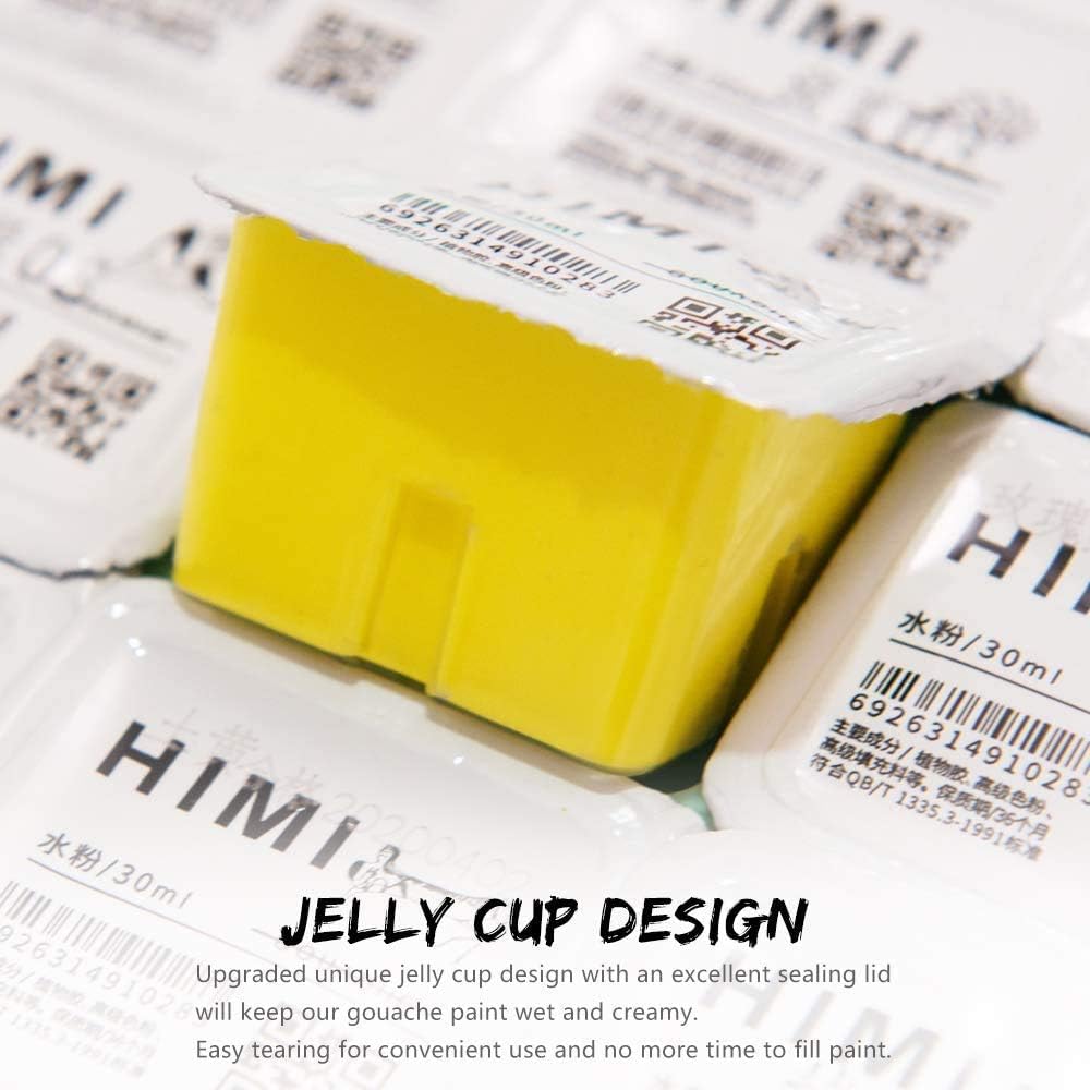 HIMI Gouache Paint Set, 24 Colours x 30ml with 3 Brushes & a Palette, Unique Jelly Cup Design, Non-Toxic - Image 5