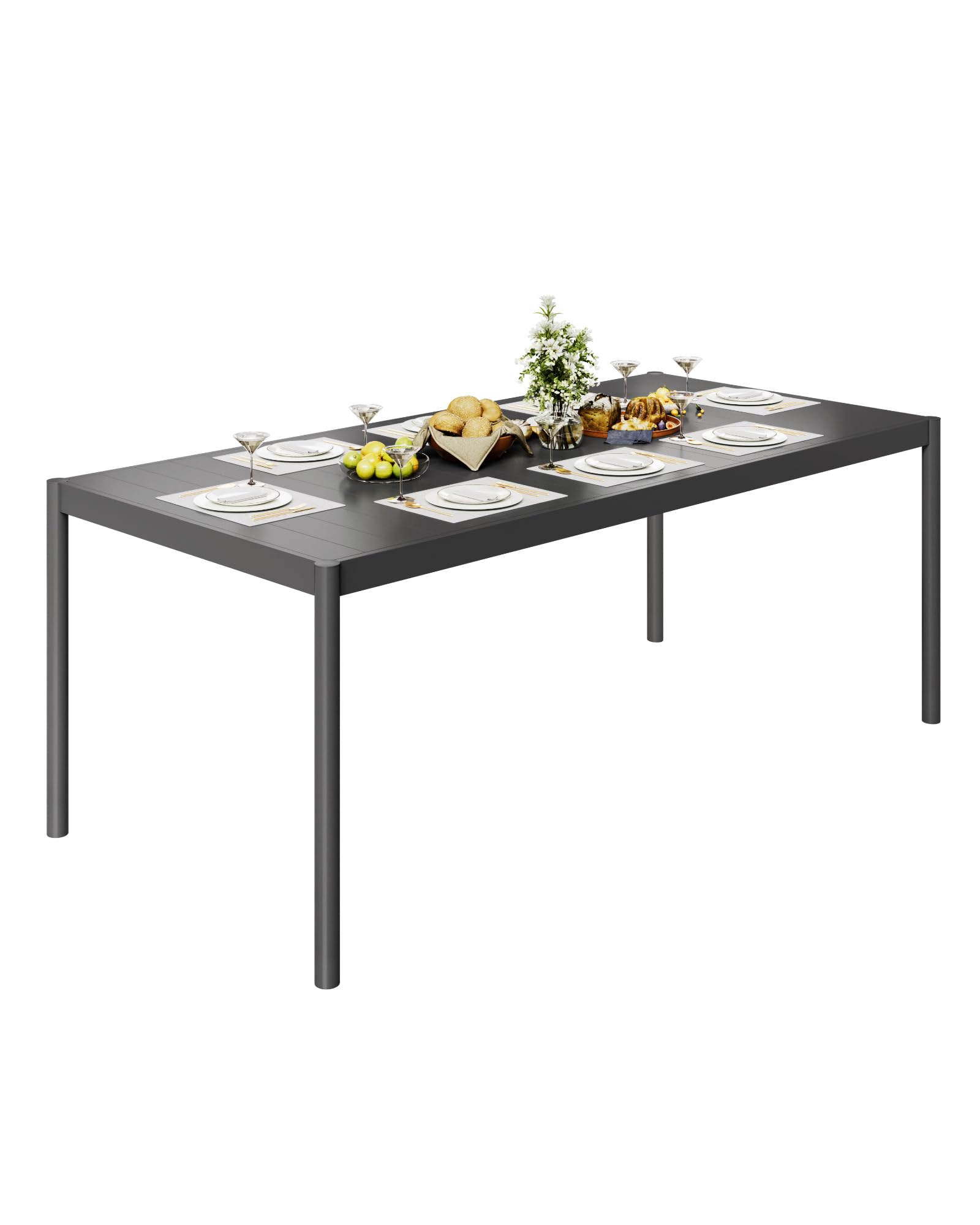Photo 1 of Aluminum Outdoor Metal Table for 6-8 Person,74" x 36" Rectangle Patio Dining Tables with Rectangular Non-Slip Stripe for Outiside Backyards, Porches, Gardens or Poolside