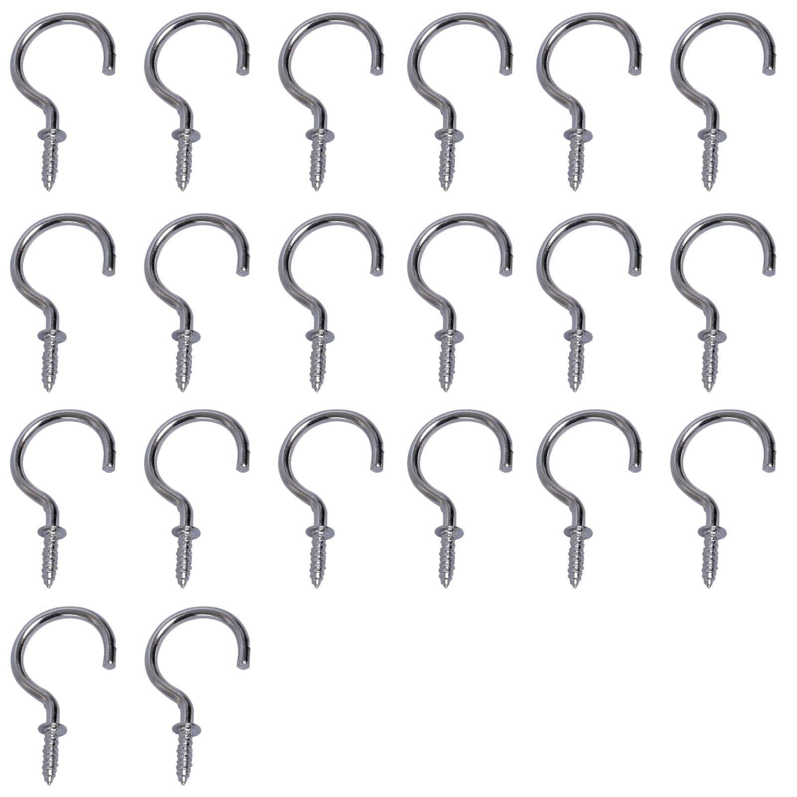 Vokenforu Metal Screw-in Hooks, 20 Pcs 2", Small Carbon Steel Cup Hooks for Hanging Plants, Outdoor or Indoor Use as Ceiling Hook, Strong Screw Hooks for Wood Home Organization, Silver