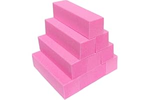 AHATOPIA 10 Pcs Nail Buffer Block for Acrylic and Natural Nails, 4 Sided Sanding Buffers for Gel Nails Fingernail Shine Buffing Filer Set, Professional Manicure Polisher Buffer Bulk Medium Grit (Pink)