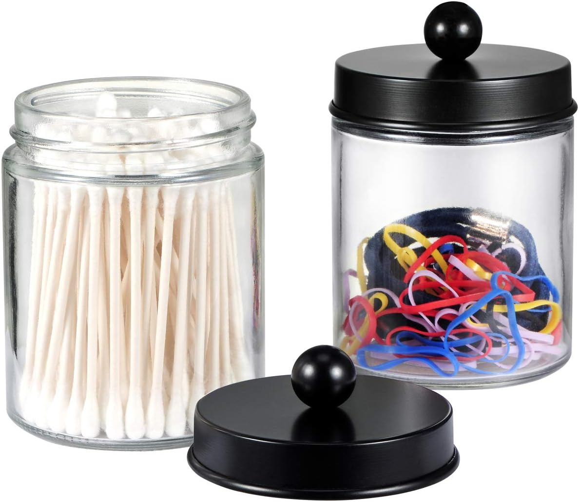 Cute Qtip Dispenser Holder Vanity Canister Jar Glass with Lid for