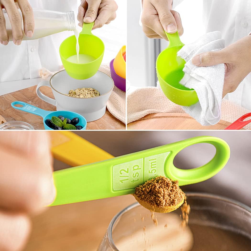 12 Piece Measuring Cups and Spoons Set, Colored Kitchen Measure Tools, Durable Nesting Cups and Spoons for Dry and Liquid, Dishwasher Safe: Kitchen & Dining