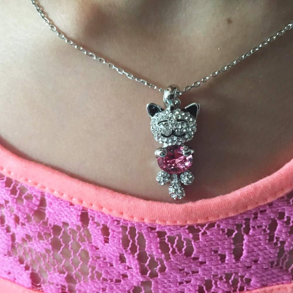 Caperci Cute Lucky Cat SWAROVSKI ELEMENTS Pink Crystal Pendant Necklace - Christmas Jewelry Gift for Daughter Girls: Caperci: Clothing