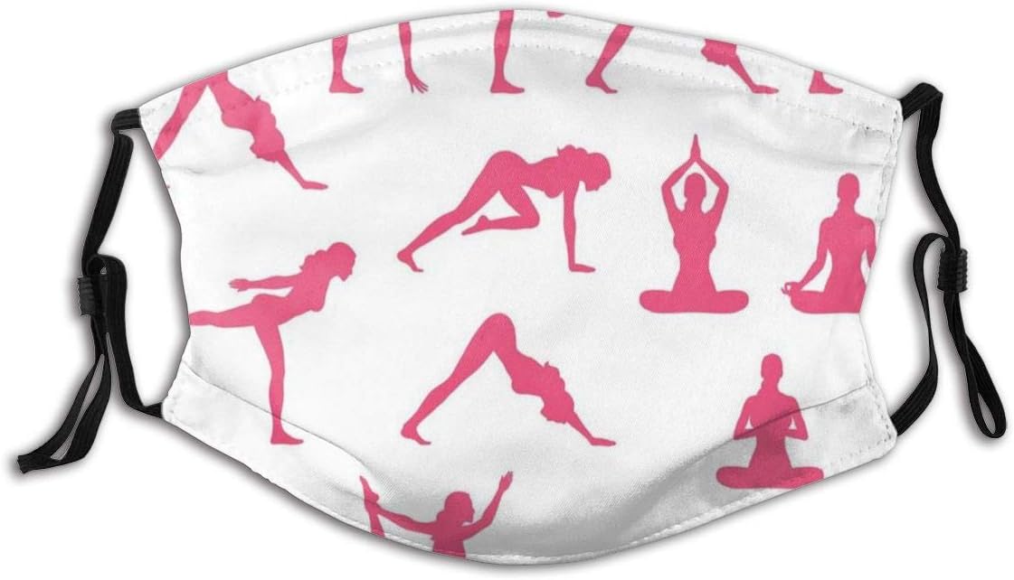 Pink Women Silhouettes In Different Yoga Positions Flexibility Aerobics