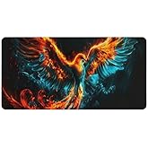 Black Cool Fantasy Phoenix Rising Fire Bird Gaming Mousepad Large Non-Slip Rubber Desk Mat Keyboard Computer Pad for Home Office 30x60cm