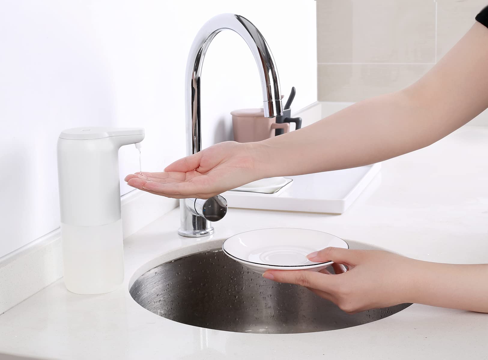 VORTEX SDE02001 Automatic Soap Dispenser Hand Sanitizer Dispenser 300ml/10.5 oz Touchless Sensor Hand Free Soap Dispenser for Shower Gel/Facial Cleanser/Detergent, ABS Plastic, White