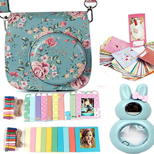 Tophousse Camera case for instax Mini 9 Camera/Fuijifilm mini8/8s Leather (Bundle 5in1, Floower Green)