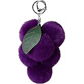 mollensiuer 1 Piece Soft Faux Rabbit Fur Grape Shape Keychain Fluffy Ball Keychain Accessories Car Bag Charm (Dark Purple)