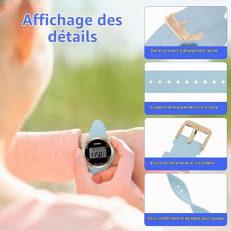 Montre Digitale Femme, LED Montre Numérique avec Chronomètre