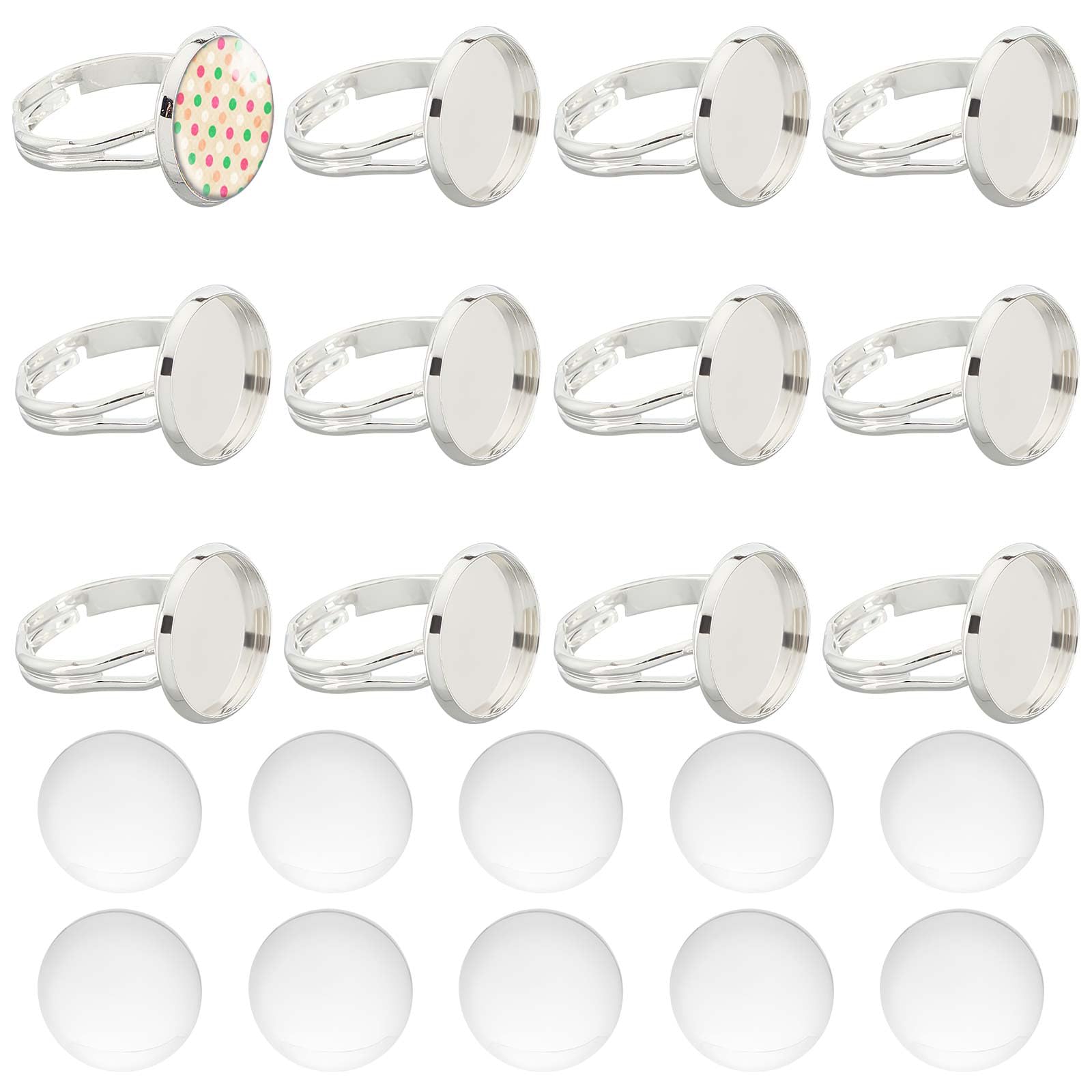 SUNNYCLUE 80pcs Cabochon Ring Blanks Adjustable Base 14mm Glass Cabochons Blank Bezel Trays Flat Tray Rings Settings Finger for jewellery Making Kit Women Adult DIY Crafts Supplies, DIY-SC0020-61-UK7 — image 1