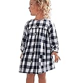 KYMIDY Girls Casual Dress Long Sleeve Buffalo Check Black White Plaid Dresses for Kids 2-8 Years
