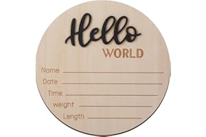 YONHTUTU Baby Announcement Sign, 5.9 in Wooden Hello World Newborn Sign, Baby Name Sign for Hospital Nursery, Announcement Board for New Baby Shower Decor Sign Photo Prop, Newborn Boys and Girls Gifts(Black)