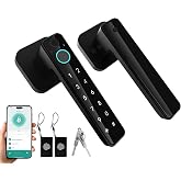 Buoan 5-In-1 Smart Fingerprint Door Lock, Keyless Entry Digital Knob | Bluetooth App Control, Card and Key, Biometric Front Door Knob with Handle, Easy to Install for Exterior, Interior, Bedroom