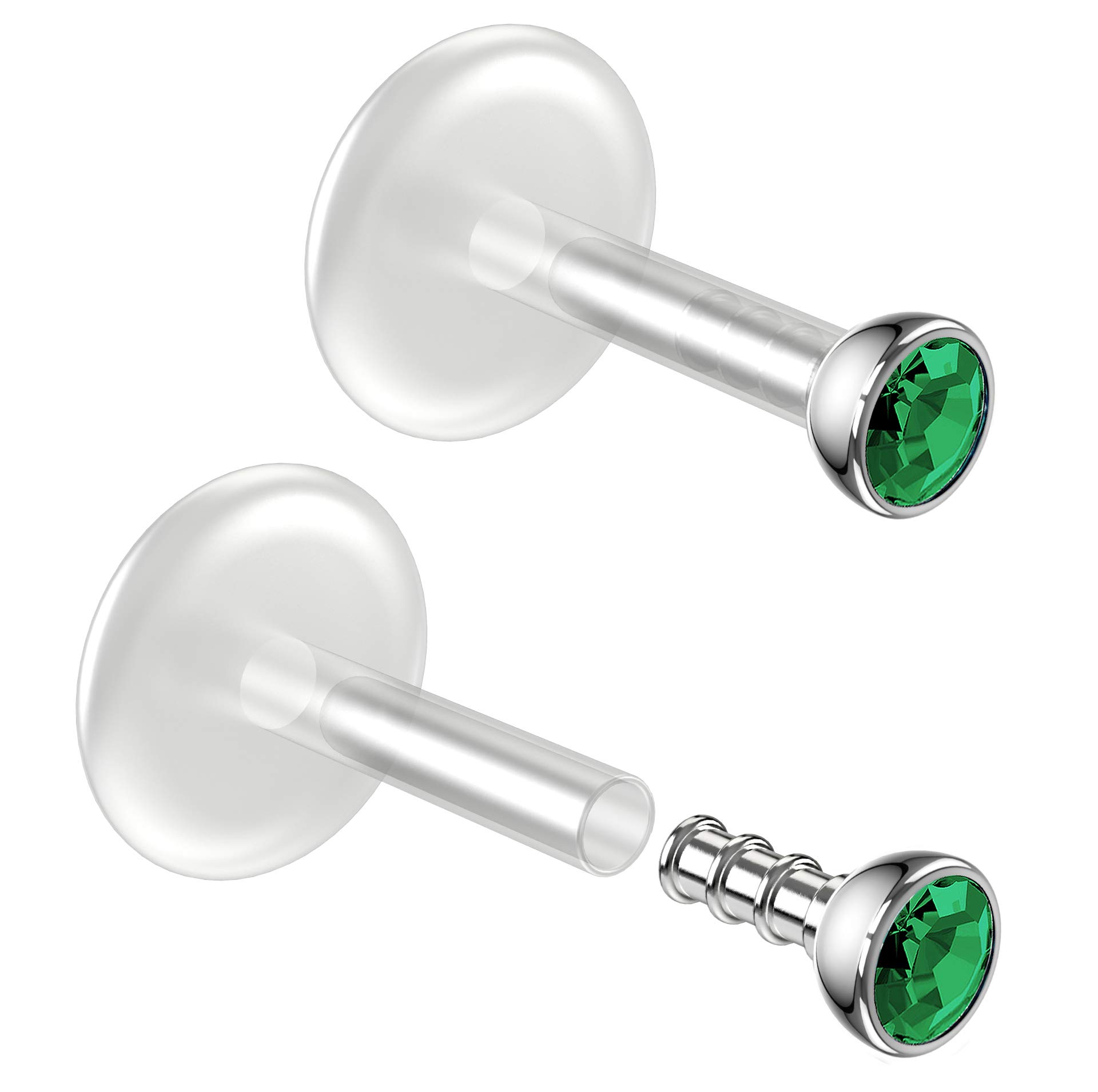 2pc 1.2mm 16g Bioplast Labret Bar Stud Earrings 2mm Blue Zircon Gem Tragus Helix Piercing Jewellery 6mm