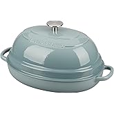 EDGING CASTING Enameled Oval Cast Iron Dutch Oven Pot with Lid, Bread Dutch Oven for Sourdough Bread Baking, Dutch Oven Bread, Bread Oven, 6QT, Seasalt