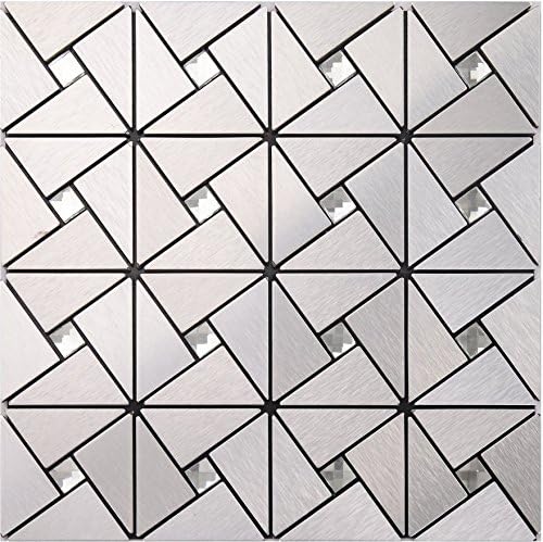 Peel N Stick – Aluminum Mosaic Tile With Shiny Glass –3D ideal for kitchen wall backsplash, bathroom walls, fireplace and mirror DIY decor- H23 (22PCS 21.52Sq.ft)