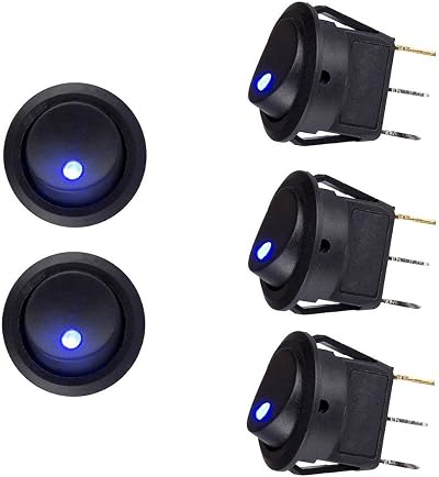 Qiuyan 5Pcs Blue LED Round Rocker Switch 12V 20A On Off Car Boat Dash Light