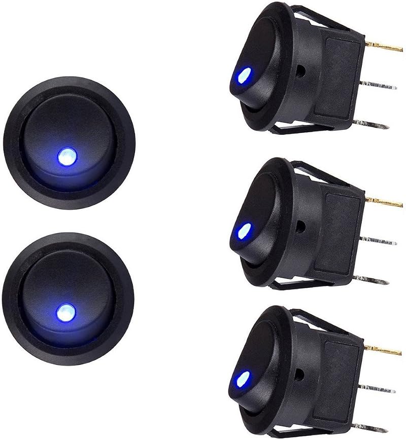 Qiuyan 5Pcs Blue LED Round Rocker Switch 12V 20A On Off Car Boat Dash Light