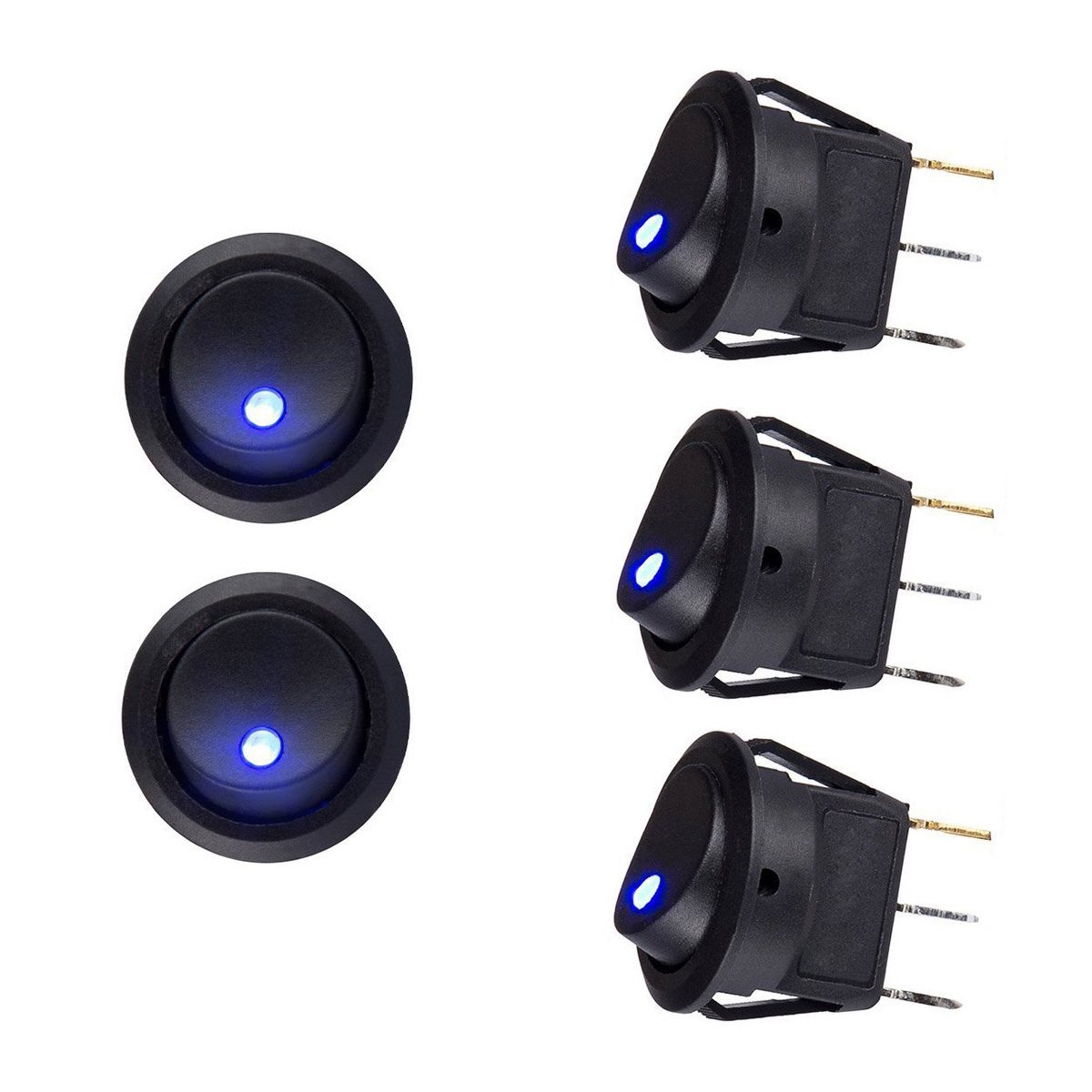 Qiuyan 5pcs Blue LED Illuminated Round Rocker Switch Press Button On/Off 12v 20A Car Van Dash Light for Car Auto Boat Household Appliances
