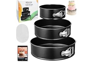 RFAQK Springform Pan Set of 3 - Non-Stick Leakproof Round Cake Pans (6", 8", 10") with 90 Pcs Parchment Paper Liners and Bonus Ebook - Perfect for Cheesecakes, Baking, and More!"
