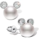 Pearl Stud Earrings for Women, 7 mm CZ Cute Mouse Stainless Steel Earrings (purple)