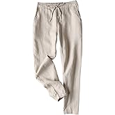 Tanming Linen Pants for Women Summer Casual High Waisted Drawstring White Beach Pant