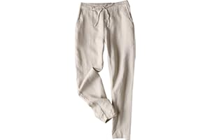 Tanming Linen Pants for Women Summer Casual High Waisted Drawstring White Beach Pant