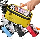 JOY COLORFUL Bicycle Bags Bicycle Front Tube Frame Cycling Packages 4.2,4.8,5.5 inches Touch Screen Mobile Phone Bags Professional Bicycle Accessories(Yellow, Medium)