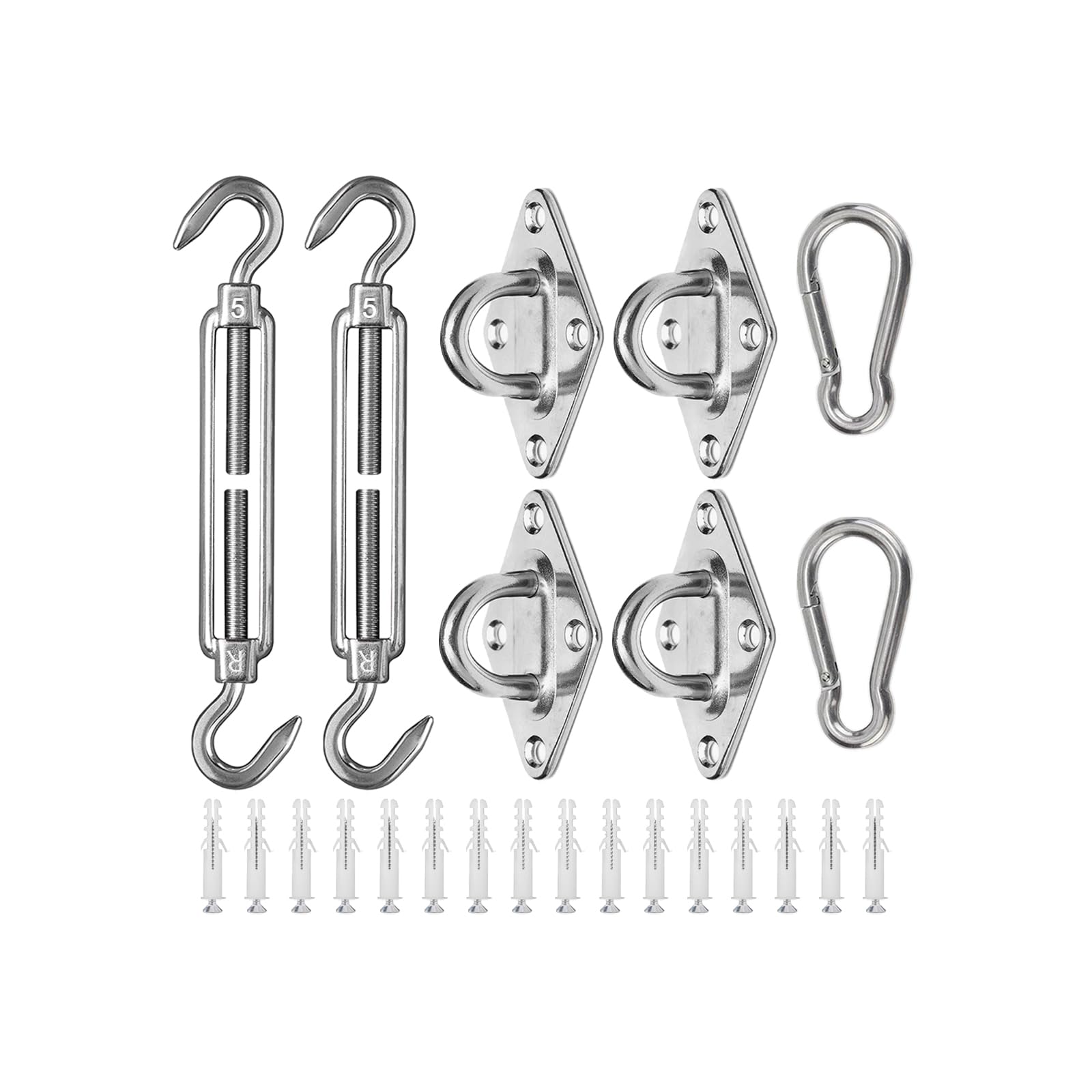 ZFYQ Sun Shade Sail Hardware Kit, 40 Pieces Heavy Duty Stainless Steel Awning Attachment Set for Rectangle and Square Sunshade Sail for Garden Lawn Outdoor, M5