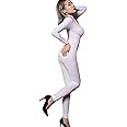 Xinxinyu Woman's Yoga Jumpsuits Bodystocking Lingerie High Neck Long Sleeve Zipper Bodysuit