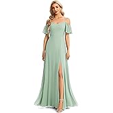 Ever-Pretty Women's Formal Dresses Off Shoulder Short Sleeve Split A-Line Floor Length Bridesmaid Dresses 0237