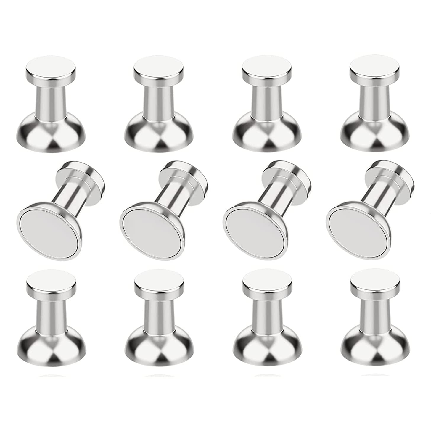 DINGFENG 12 Pcs of 11 x 13 mm Pin Magnets，Whiteboard Magnets，Pushpin Magnet，Powerful Refrigerator Magnets，Strong Magnetic Push Pins，Can be Used in Refrigerators，Notice Boards，Offices，Schools(Silver)