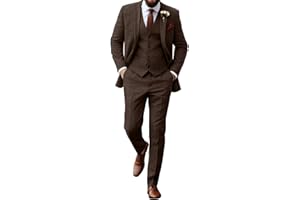 Aowdoy Retro Tweed Herringbone Suit for Men Slim Fit 3 Pieces Mens Suit Groom Dress Tuxedos Prom Suit Jacket Vest Pants