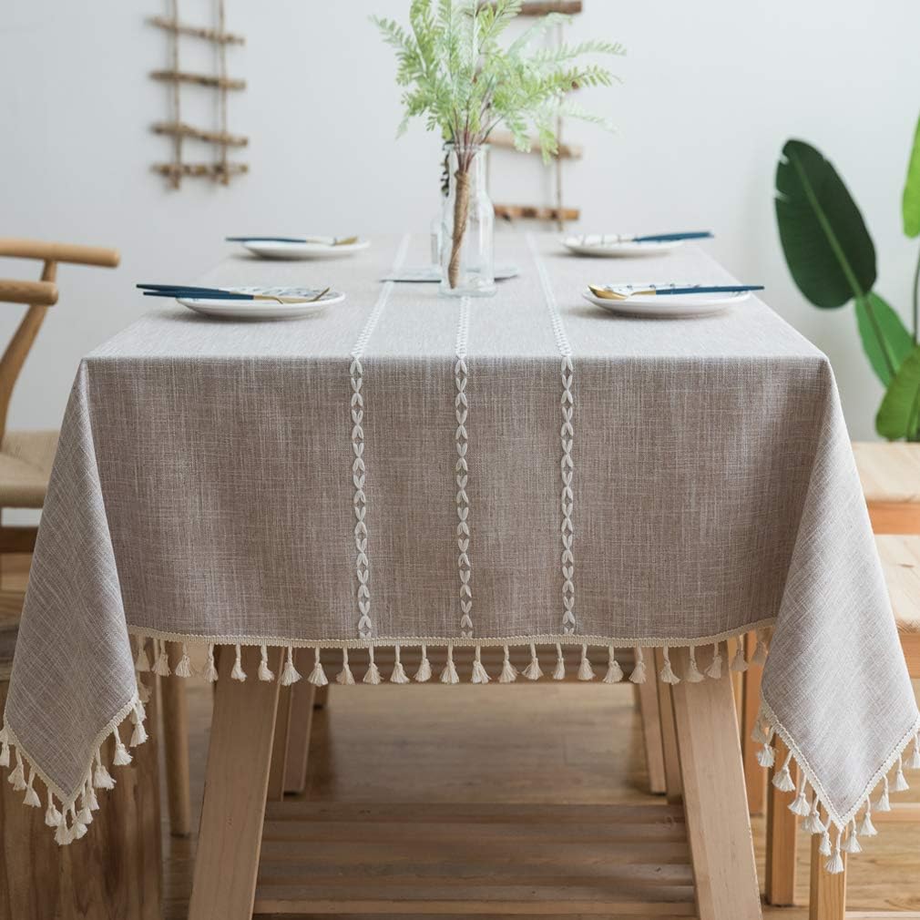 Pahajim Linen Rectangle Tablecloth Table Cloth Heavy Weight Cotton Linen Dust-Proof Table Cover for Party Table Cover Kitchen Dinning (Maroon Stripe, Rectangle/Oblong，55 x 118 Inch)