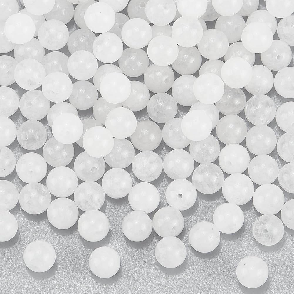 NBEADS 1 Strand Include 120 PCS 8mm Natural White Jade Gemstone Round Loose stone Beads with 1mm Hole for DIY Bracelets Necklaces Jewelry Making