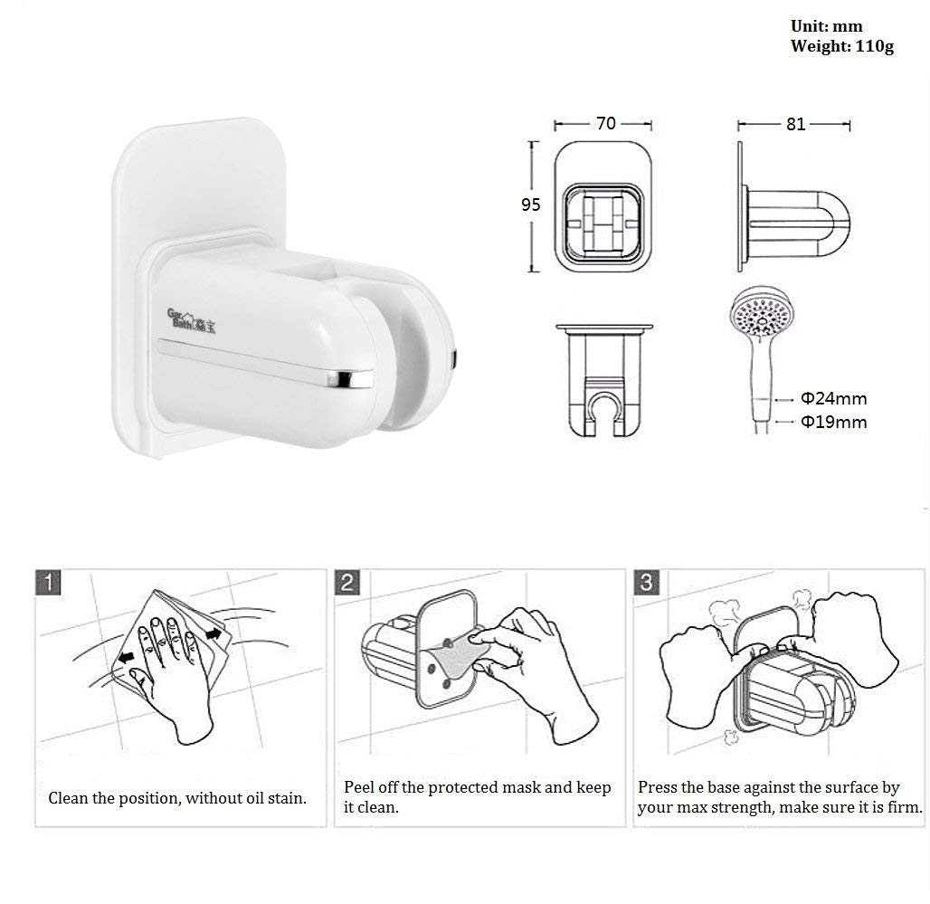 Gaoyu Adjustable Handheld Shower Head Holder Bracket, Plastic Bathroom